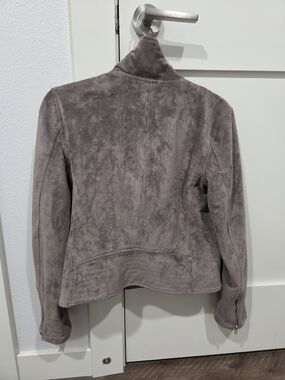 Blank NYC Suede Moto Jacket in Taupe Gray